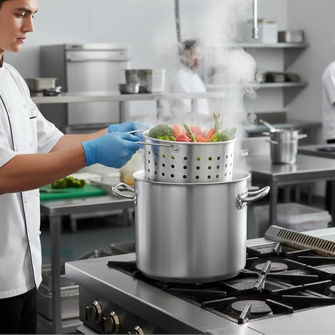 TrueCraftware- 16 qt. Aluminum Steamer Basket 9-3/4" x 8-3/8" fits 16 qt. Stock Pot- Steamer Cookware Steamer Basket Insert Steamer Basket Steamer Insert for Veggie Fish Seafood Cooking