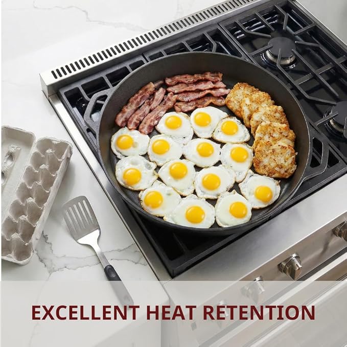 Large Cast Iron Skillet 20 Inch, Pre Seasoned Cast Iron Skillet for Cooking & Frying – XL Heavy Duty Pan with Dual Handles and Cleaner Scrubber – Ideal for Grill, Oven, Stove, Campfire Use