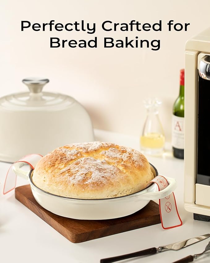Dutch Oven for Bread Baking-5QT Cast Iron Sourdough Dutch Oven Pot with Lid, Enameled Round Cast Iron Bread Pot with Dome Lid for Homemade, Gifts for Sourdough Bakers, White