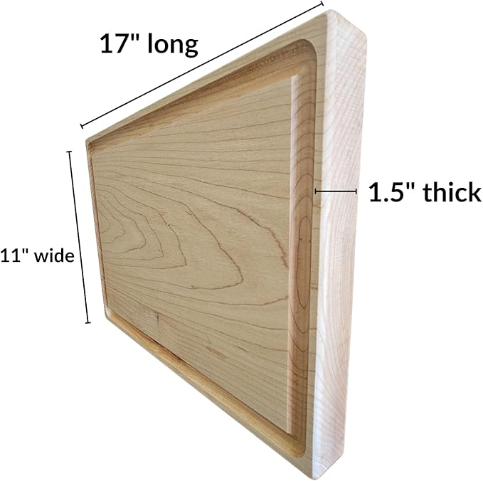 Cutting Board Made in USA - NO GLUE - SINGLE SLAB - Maple Wood Butcher Block by Virginia Boys Kitchens - 100% real hardwood 17" x 11" x 1.5" Thick Wood (Maple Wood, 17" x 11" x 1.5")