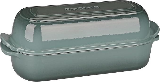 Enameled Cast Iron Loaf Pan with Lid, Bread pan, Dutch Oven Bread pan for Homemade Sourdough Bread Baking, 12.5x5.5 inch, 5qt, Slateblue