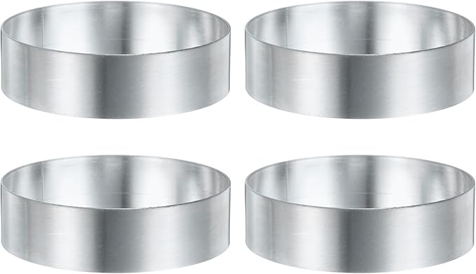 HARFINGTON 4Pcs Round Cake Ring 2.76 x 1 Inch Seamless Stainless Steel Pastry Mousse Dessert Ring Mirror Coating for Baking Cooking English Muffins Crumpet Making Tool