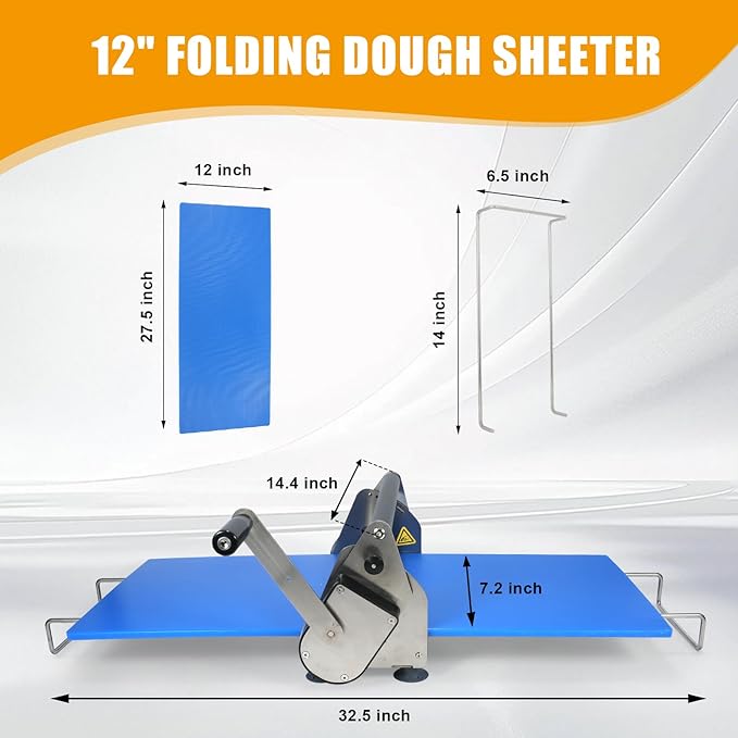 Dough Sheeter 12", Folding Dough Rolling Machine with 2 Rolling Boards, Compact Manual Dough Sheeter Machine