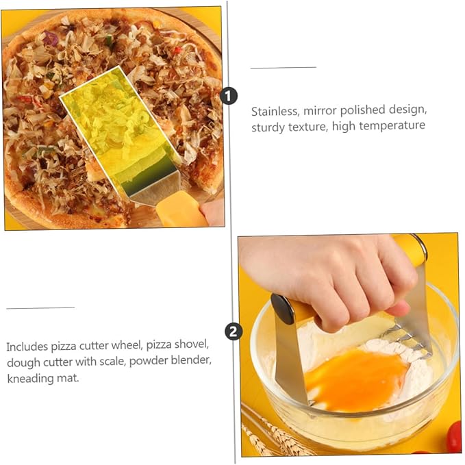 5pcs Stainless Steel Baking Tool Set with Dough Cutter and Silicone Rolling Mat Precision Measuring Scale for Pizza Pastries and More