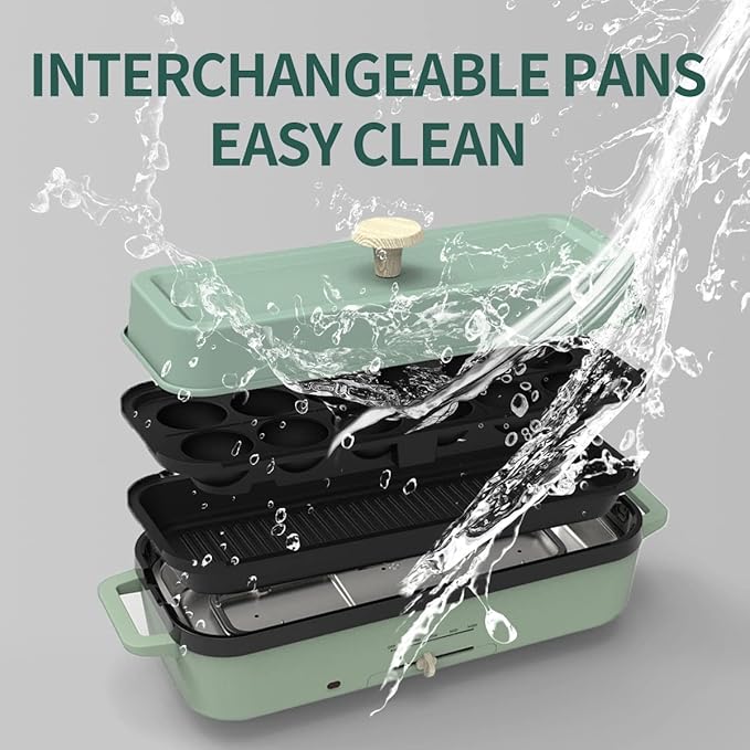 Multifunctional Electric Griddle Electric Skillet Nonstick Baking Maker with 2 Interchangeable Pan Takoyaki Maker Cake Pop Grill Maker Fried Steak