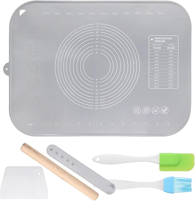 31.5×23.6 Silicone Baking Mat, Extra Thick Non-Stick Kneading Mat with Raised Edges, Complete Pastry Set with Accessories