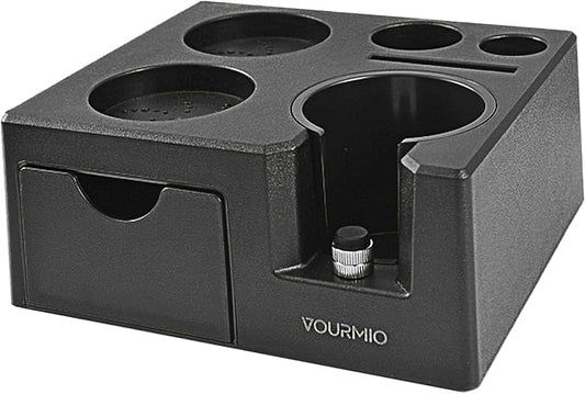 Espresso Tamping Station - 7 in 1 Espresso Coffee Organizer Box Fits for Storage 51/54/58MM Espresso Tamper, Distributor, Portafilter and Puck Screen Accessories, Plastic Tamp Station, Black
