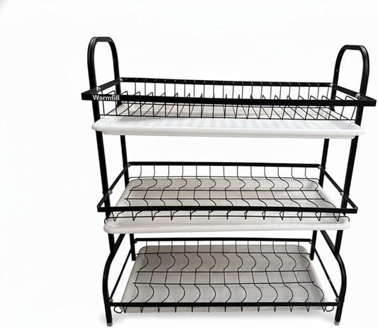 Dish Drying Rack - Warmfill 3 Tier Dish Rack Rustproof Stainless Steel Large Capacity with Utensil Holder, Cutting Board Holder and Dish Drain Rack for Kitchen Counter,Black