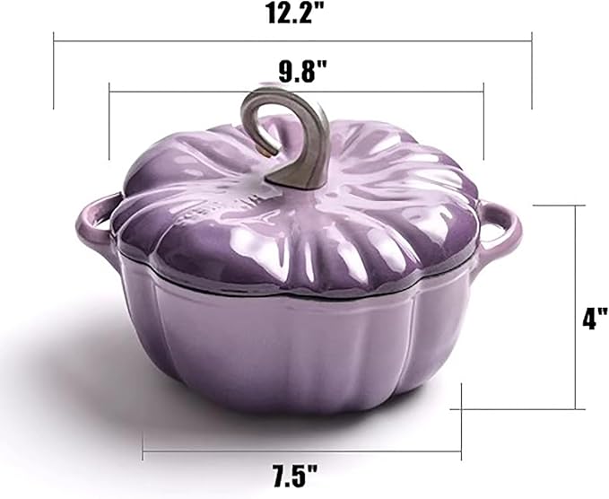 Pumpkin Cocotte,Pumpkin Dutch Oven Pot with Lid,Enamel Cast Iron Cooking Pot,Non Stick Pumpkin Pot,Stew Pot Soup Pot,Serves 3-5,Halloween Thanksgiving Decor Pot Gift(3.9 Quart, Purple)