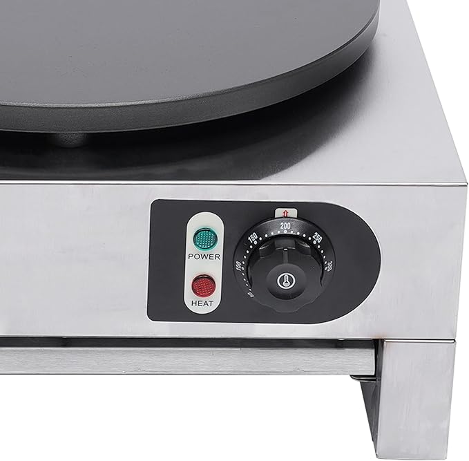 16" Commercial Electric Crepe Maker, 3000W Pancake Baking Machine Non-Stick Electric Crepe Pan Single Hotplate Adjustable Temperature 50-300℃(122-572℉) with Batter Spreader for Tortilla