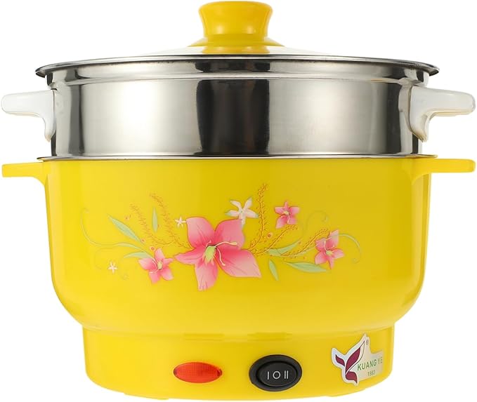 GLEAVI Electric Hot Pot with Double Layers Stainless Steel Steamer Pot for Cooking and Boiling Multifunctional Stockpot for Home and Office Compact 7.87 Inch Size
