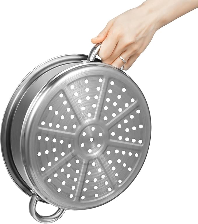 5-Tier Stainless Steel Steamer with Pot, Largest 15KG/33LB Capacity Per Tier, Multi-Purpose Pot for Steam, Boil, Soup & Hot Pot, Visual Glass Lid, Easy Clean, for Stovetop & Kitchen