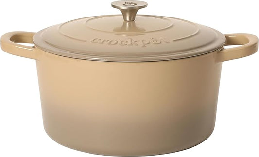 Crock Pot Artisan 7-Quart Round Cast Iron Dutch Oven Pot With Lid - Gradient Taupe