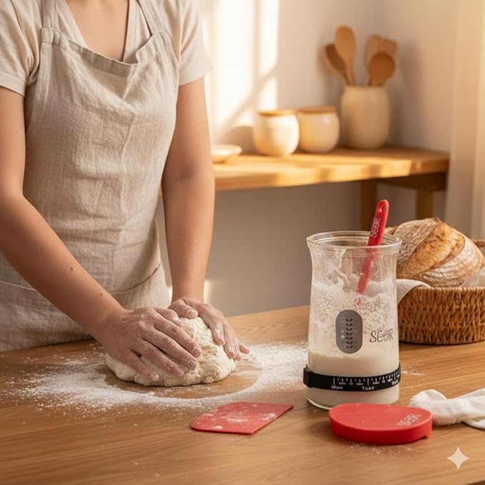 SEOR 10Pc Premium Sourdough Starter Kit; Complete Bread Baking Kit with Jar; Includes 2 Sourdough Proofing Baskets, Glass Fermentation Jar, Sourdough Tools & Baking Supplies for Artisan Loaves