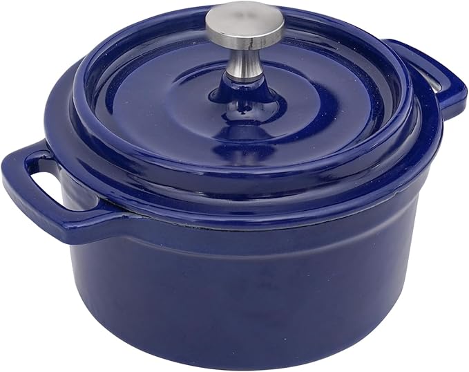 Mini Cocotte 16 oz Mini Dutch Oven 0.5 qt. Cast Iron Garlic Roaster for Oven Garlic Confit Pot Ramekins with Lids Oven Safe Set of 2, Blue