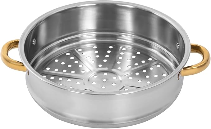 5 Tier Steamer Pot, 5L Stainless Steel Food Cooking Pots, 4 Steaming Grids and 1 Large Bottom Cooking Pan, Multi Functions Stackable Domestic Commercial Large Steaming Cookware w/Lid & Handles (26cm)