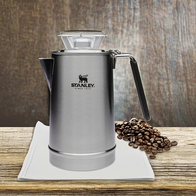 STANLEY Coffee Percolator 1.1QT, Stainless Steel Wide Mouth Coffee Press,Large Capacity, Ergonomic Handle, Dishwasher Safe