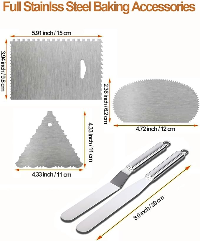 Yizish Cake Turntable Aluminum Alloy, 12 Inch Rotating Cake Stand Decorating Kits with Stainless Steel Icing Spatula (2pcs) and Icing Smoother (3pcs) for Baking, Pastries and Cupcakes