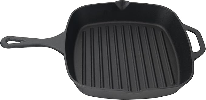 Jim Beam , Pre Seasoned Cast Iron Square Skillet with Ridges, 16", Black