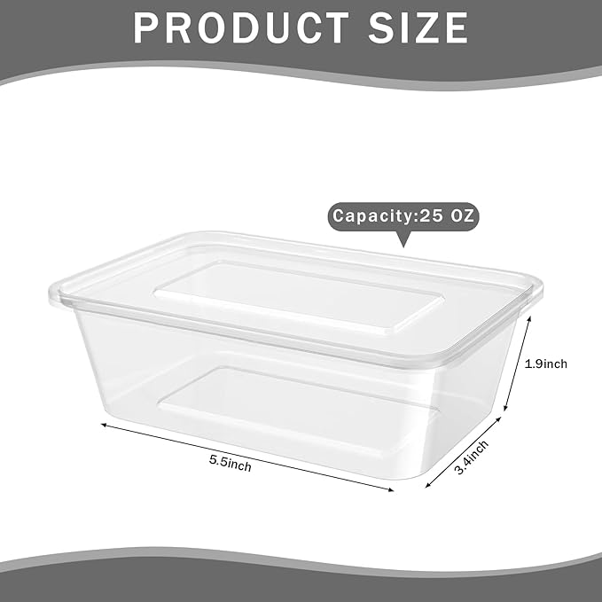 120 Pcs Plastic Meal Prep Containers with Lids 25 oz Clear Disposable Food Storage Containers Stackable Spill proof Box for Salad Snack Lunch Microwave Dishwasher and Freezer