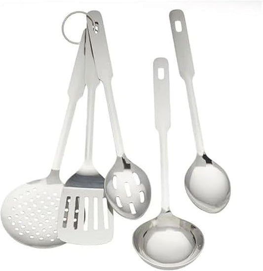 Amco 5 Piece Stainless Steel Cooking Utensil Set - Durable Kitchen Gadgets - Metal Kitchen Accessories - Easy to Clean Kitchen Tools