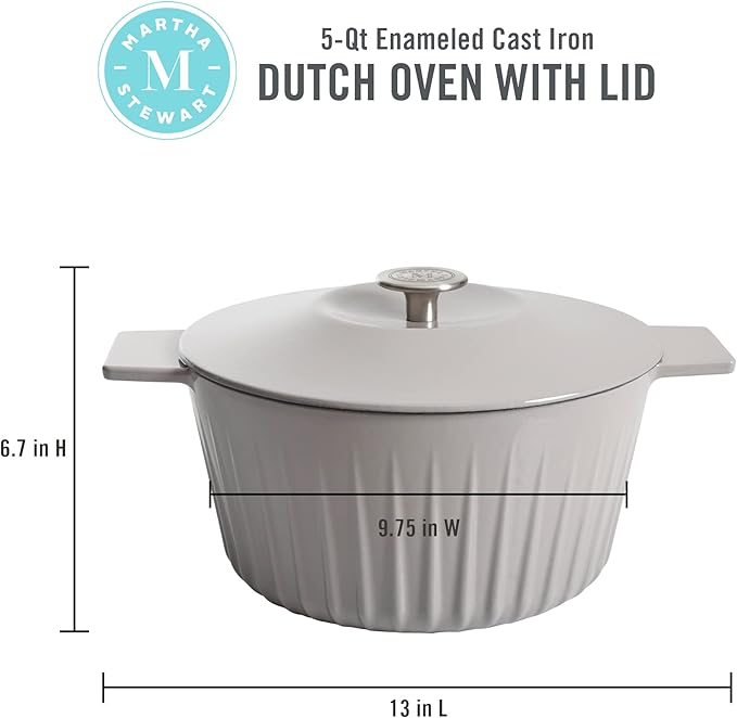 Martha Stewart Eastholm 5 QT Enamel Cast Iron Dutch Oven, Grey