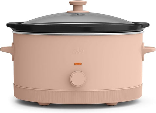 bella 6.0 Qt Manual Slow Cooker, Ceramic Nonstick Coating, 3 Temperature Settings, Dishwasher Safe Stoneware Pot and Tempered Glass Lid, Cool Touch Handles & Tangle Free Cord Wrap, Blossom