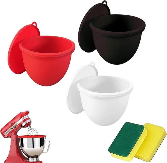 Kitchen Silicone Bowl Insert – Upgraded Non-Slip Silicone Mixer Bowl Liner for Tilt-Head 5 Qt Stand Mixers with Lid, Dishwasher & Microwave Compatible (3pcs)