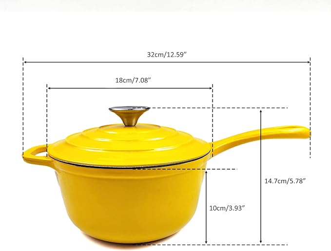 HAWOK 2 qt Enameled Cast Iron Saucepan, 7 inch with Lid, Yellow