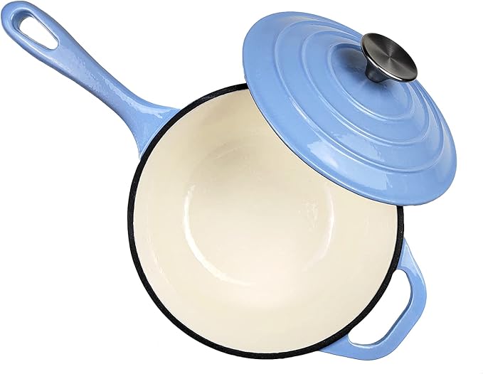 HAWOK 2 qt Enameled Cast Iron Saucepan, 7 inch with Lid, Blue