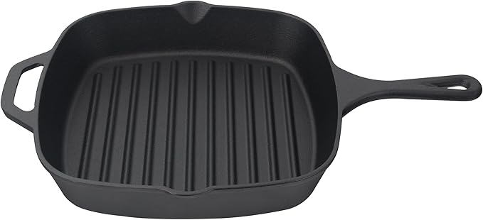 Jim Beam , Pre Seasoned Cast Iron Square Skillet with Ridges, 16", Black