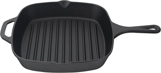 Jim Beam , Pre Seasoned Cast Iron Square Skillet with Ridges, 16", Black