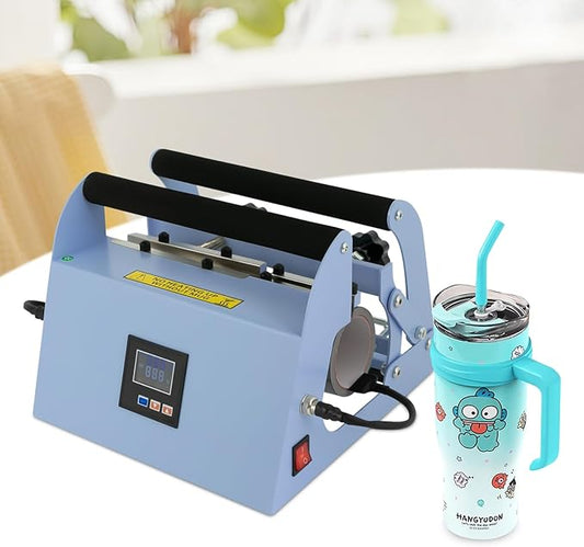 Tumbler Heat Press Machine, 110V 40Oz Mug Press Sublimation Machine with Temp and Time Adjustable - Double Cup Mats for Ceramic Mugs, Glass Cans Car Cups (Light Blue)