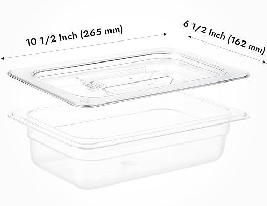 CURTA 6 Pack NSF Food Pan Cover, 1/4 Size Clear Polycarbonate Lid with Handle for Commercial Food Pan, Dishwasher & Freezer Safe Plastic Clear