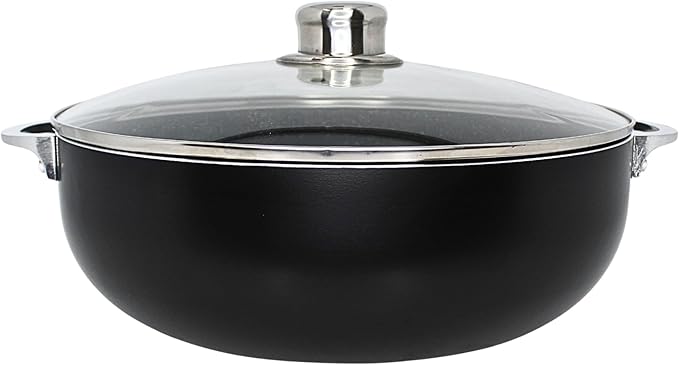 IMUSA 9.0qt Bistro-Cera Aluminum Speckled Black Ceramic Caldero with Glass Lid, Black