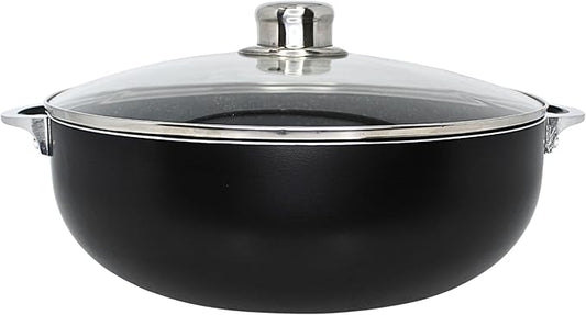 IMUSA 9.0qt Bistro-Cera Aluminum Speckled Black Ceramic Caldero with Glass Lid, Black
