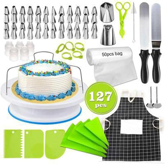 127 Piece Set Of Kitchen Baking Tools Cake Turntable Set, Flower Mouth Scraper And Baking Tray Set