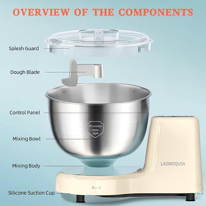 Electric Dough Mixer Maker 5.5 QT, Fermenting and Kneading Flour Mixer Machine with 304 Stainless Steel Bowl & Smart Timing for Baking Bread Cake Pizza Roti Dumpling Dough & Sourdough
