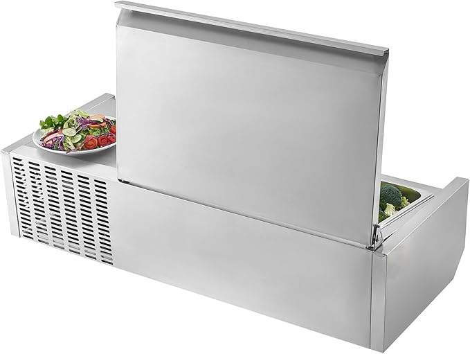 VEVOR Refrigerated Condiment Prep Station, 120 W Countertop Refrigerated Condiment Station, with One 1/3 Pan & Four 1/6 Pans, 304 Stainless Body and PC Lid, Sandwich Prep Table with Stainless Guard