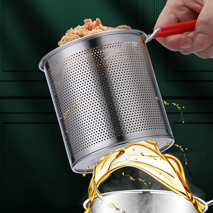 Cabilock Deep Fryer with Basket 4.7 Inch Compact Frying Pot with Perforated Strainer for French Fries Fish Shrimp Chicken Wings Kitchen Appliance