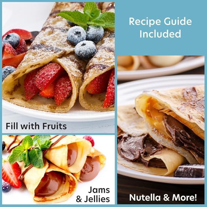 CucinaPro Cordless Crepe Maker- Easter Breakfast Essential w FREE Recipe Guide, Non-Stick Dipping Plate, Electric Base, Batter Spatula- Portable Hot Plate Compact Baker, Morning Dessert Gift for Her