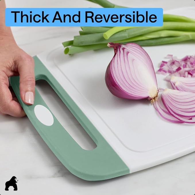 GORILLA GRIP BPA-Free Reversible Kitchen Cutting Board Set of 3, US Designed, Nonporous, Juice Grooves Catch Liquid, Slip Resistant Border, Dishwasher Safe, Durable Large Food Chopping Boards, Mint