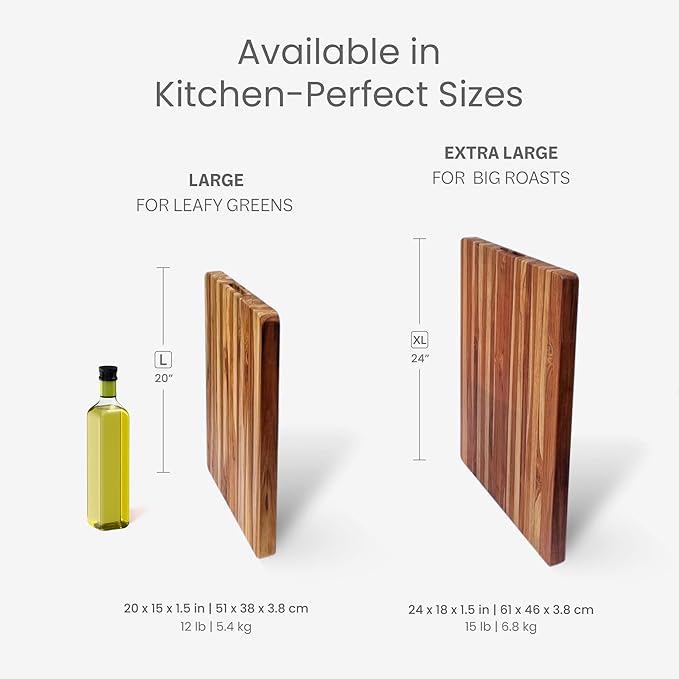 Teakhaus Carving Board and Cutting Board Oil Set - Includes Medium (M) Wood Cutting Board with Grip Handles and EON Food Grade Mineral Oil - Knife-Friendly - FSC Certified