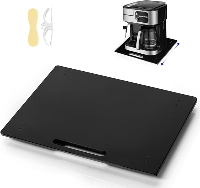 Acrylic Appliance Slider with Rubber Wheels, Sliding Tray for Heavy Kitchen Appliances, Coffee Maker Slider Tray for Counter, Countertop Moving Tray Accessories for Kitchen - 13" x 14" (Black)