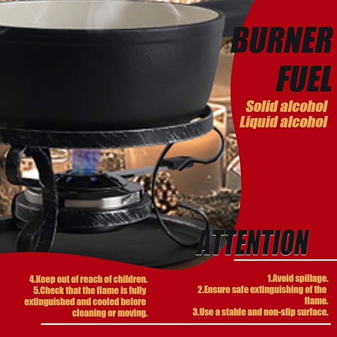 Artestia Cast Iron Fondue Pot Set for Cheese & Chocolate, Fondue Set for 6 with Burner & 6 Forks, Swiss Fondue Pot for Party, Family & Gift, Black