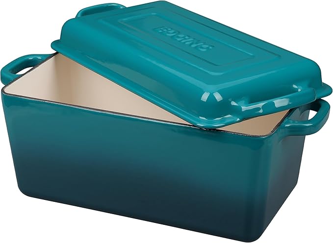 Enameled Cast Iron Dutch Oven, Oblong Bread Oven for Sourdough Bread Baking, Baking Pan, Dual Handles, Oven Safe, 4 Quart, Darkcyan