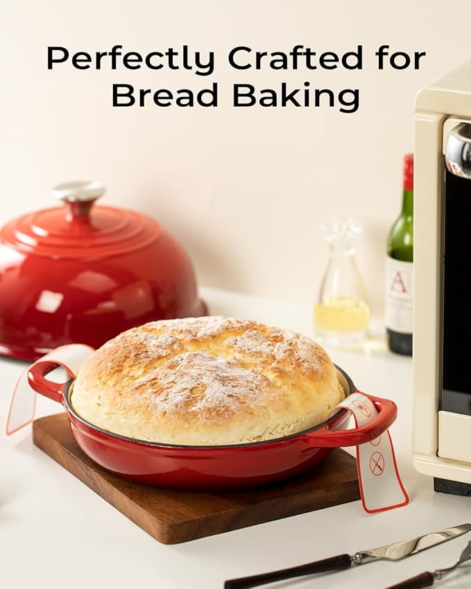 Dutch Oven for Bread Baking-5QT Cast Iron Sourdough Dutch Oven Pot with Lid, Enameled Round Cast Iron Bread Pot with Dome Lid for Homemade, Gifts for Sourdough Bakers, Red