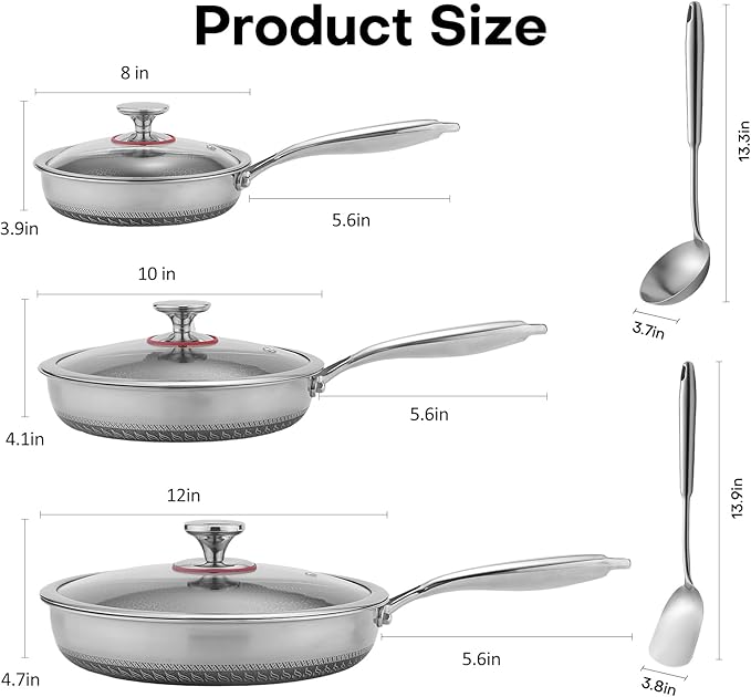 Lazycorner Pots and Pans Set Non Stick,Stainless Frying Pans Skillet with Lid Non toxic Healthy Kitchen Cookware Sets Induction Compatible