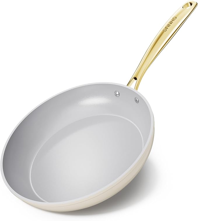 Sanho 10 Inch Nonstick Frying Pan, Diamond-Titanium Ceramic Coating PFAS/PFOA Free, Oven & Dishwasher Safe Skillet, Induction Compatible with Cool Touch PVD Handle