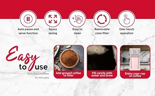 Holstein Housewares Personal Coffee Maker with 14oz Travel Mug – Compact One-Touch Brew Machine with Reusable Filter, Auto Shut-Off, Non-Stick Plate, Ideal for Home, Office, or Dorm. Pink